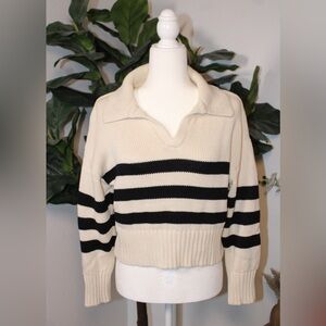 Joe's Black and Cream Striped Knit Collared Sweater - Size S